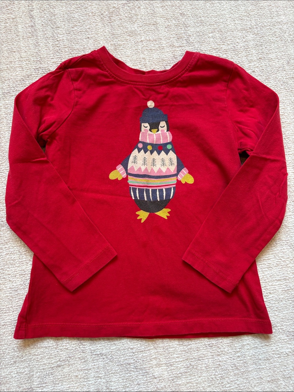 Hanna Andersson Red Long-Sleeve Penguin Tee